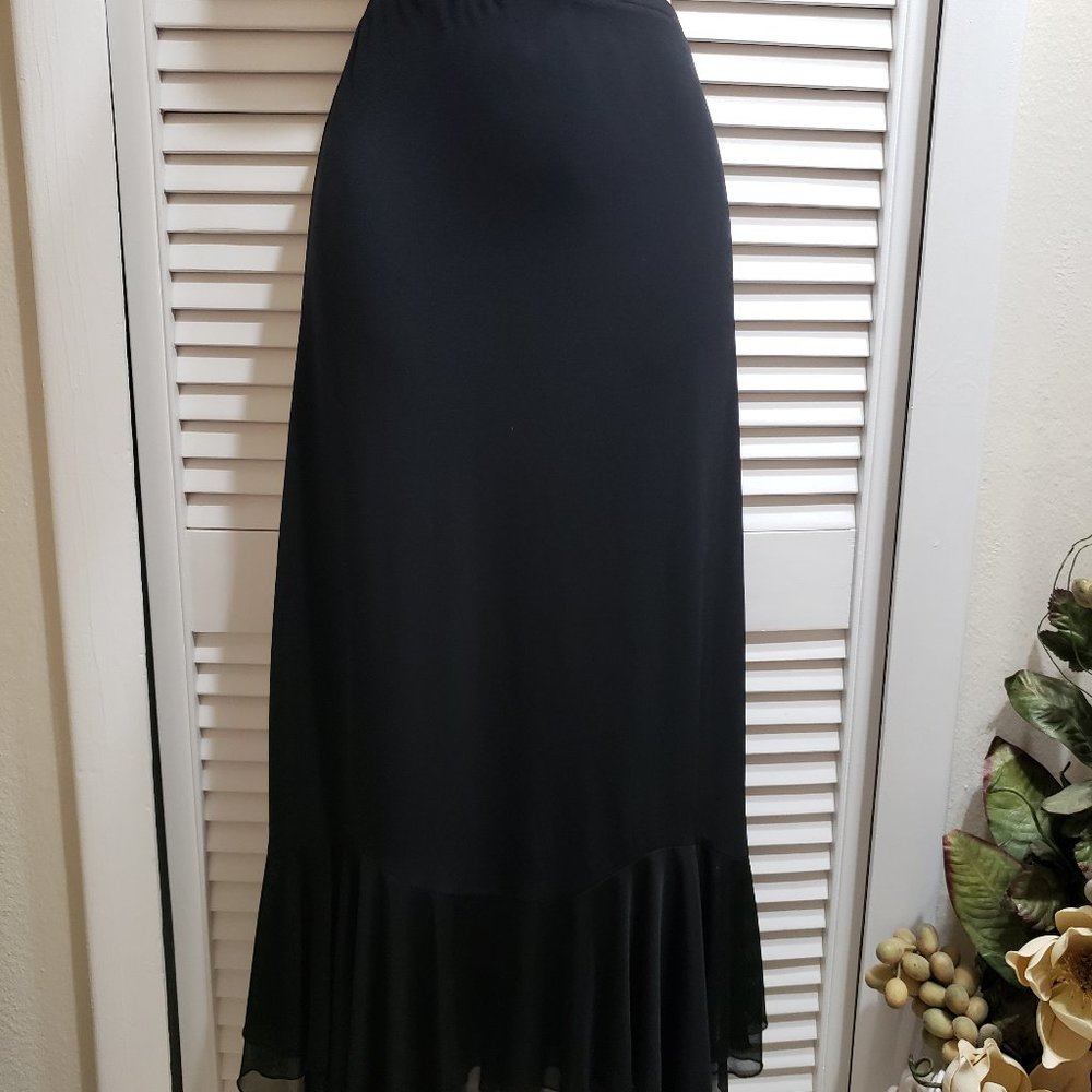 Z Studio Black Skirt Straight Double Ruffle Elastic Waist Size 8